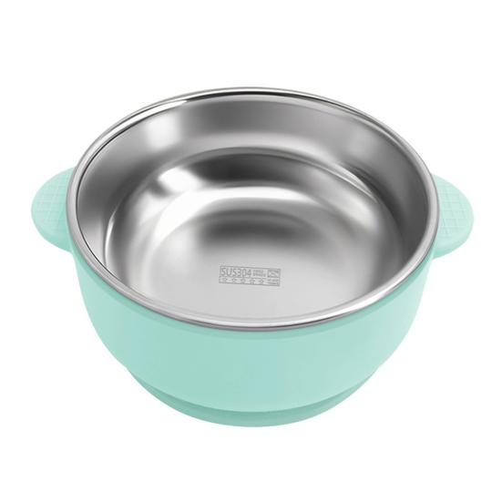 

Детская миска для кормления, двухслойная миска для риса из нержавеющей стали с присоской, суповая миска без бисфенола А, контейнеры для еды с двойной ручкой мятный зеленый