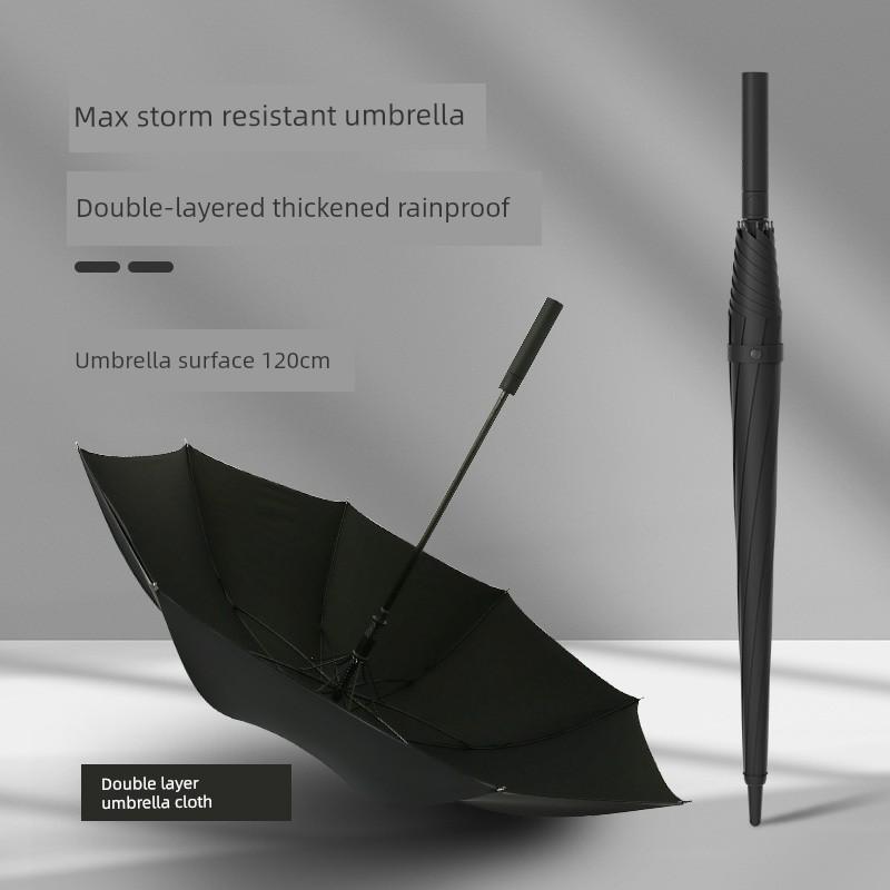 Storm-Resistant Umbrella with Long Handle for Men, Large Rain Umbrella, Reinforced, Sturdy and Durable, Fiber Straight Umbrella, Enlarged