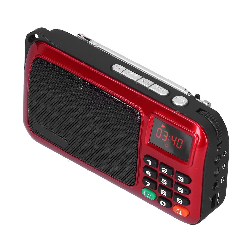 Portable Radio Speaker MP3 Music Player Mini Radio with LED Display Screen and FlashlightRed