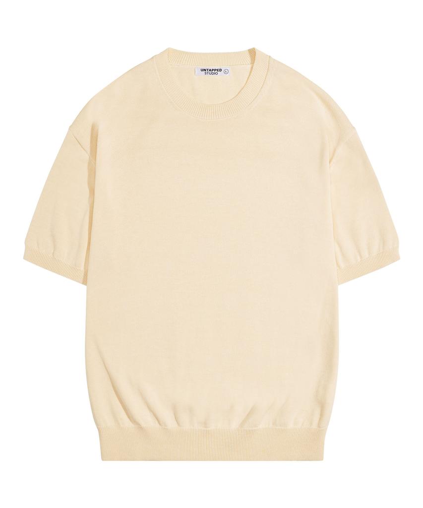 UNTAPPED STUDIO [2Pack] Washable Cool Cotton Short Sleeve Round Knit 4 Colors (B Type)