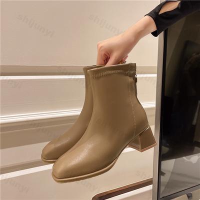 Fashion 2024 New Elegant Ankle Boots for Women Back Zipper Stretch Mid Heel Large Size Short Boot Fashion Dress Shoes Botas De Mujer