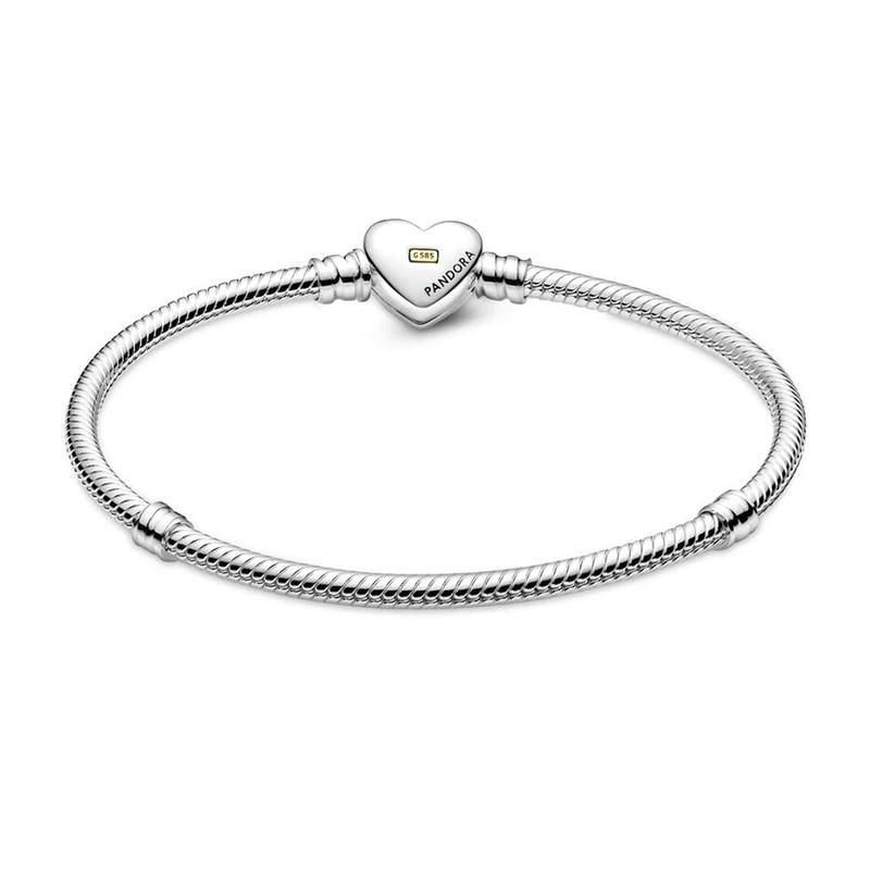 Pandora Round Arch Gold Heart Buckle Snake Shape 925 Silver Bracelet Women's Style 599380C00