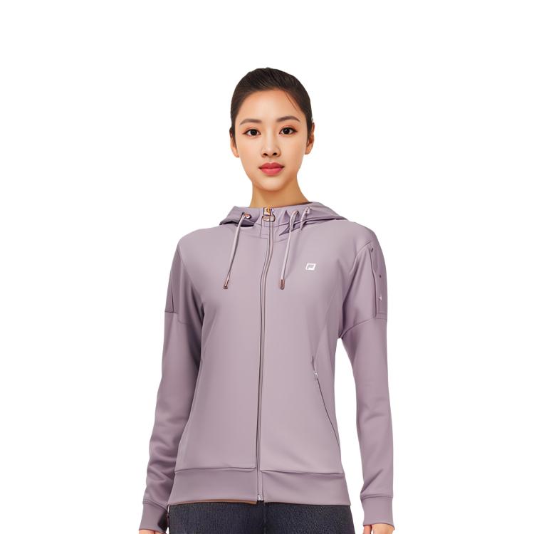 Fila Athletics Solid Logo High Elastic Breathable Sports Knitted Hoodie Women Hoodies Midnight-Purple A11W231504F-PU
