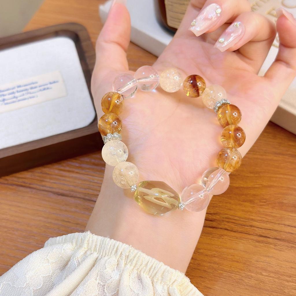 Natural crystal citrine, white crystal, yellow pyramid crystal, sugar cube design bracelet, non-inlaid women's bracelet jewelry