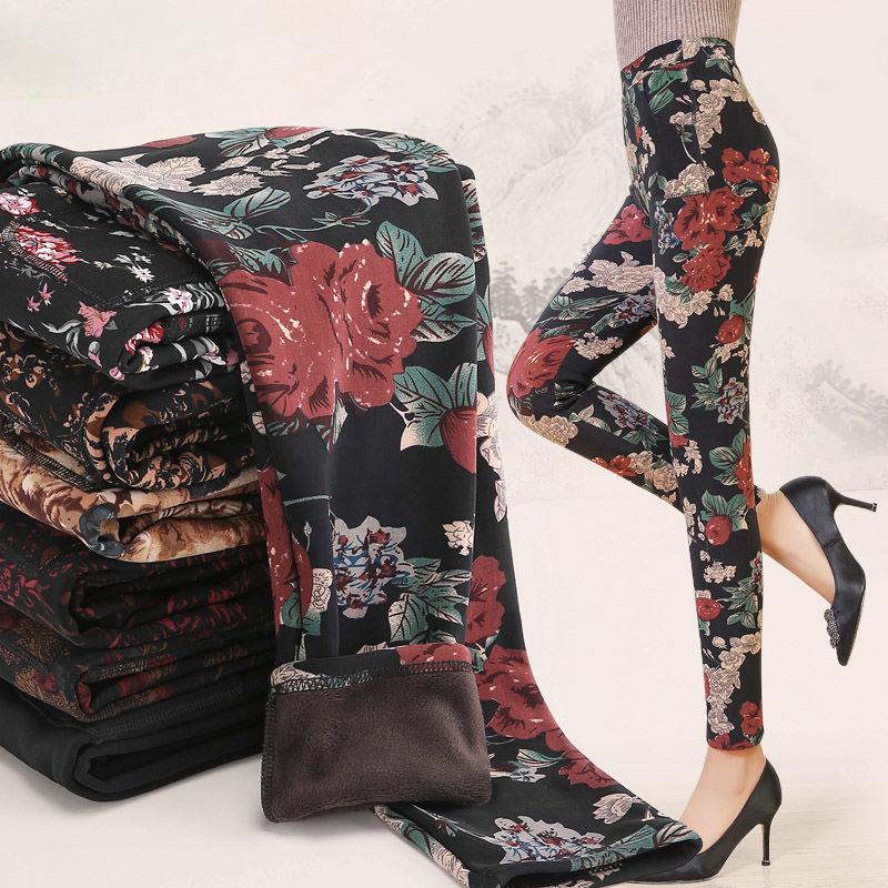 Middle-aged and Elderly Mom Pants Winter Padded Elastic Waist Female Bottoming Large Size High Waist Warm Long Pants