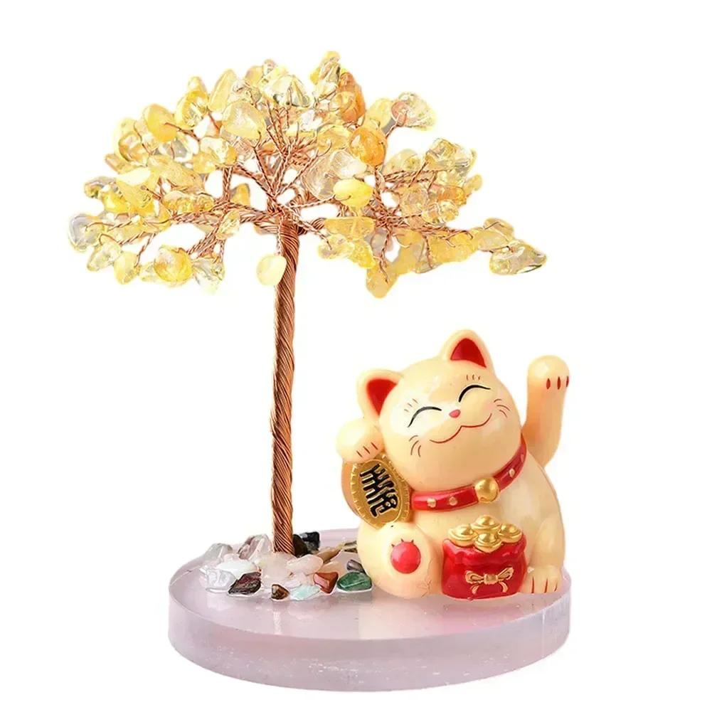 Lucky Cat Base with Natural Tree  Beautifully Crafted with 108 Pieces  Available In Multiple Vibrant Colors