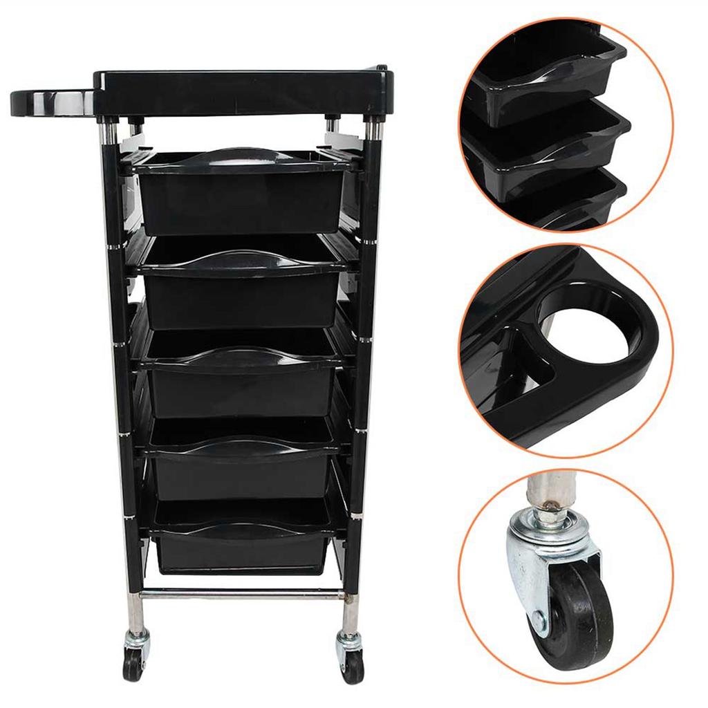 Black 5 Tier Hair Salon Trolley Barber Beauty Storage Rolling Cart Tool AccessoryBlack