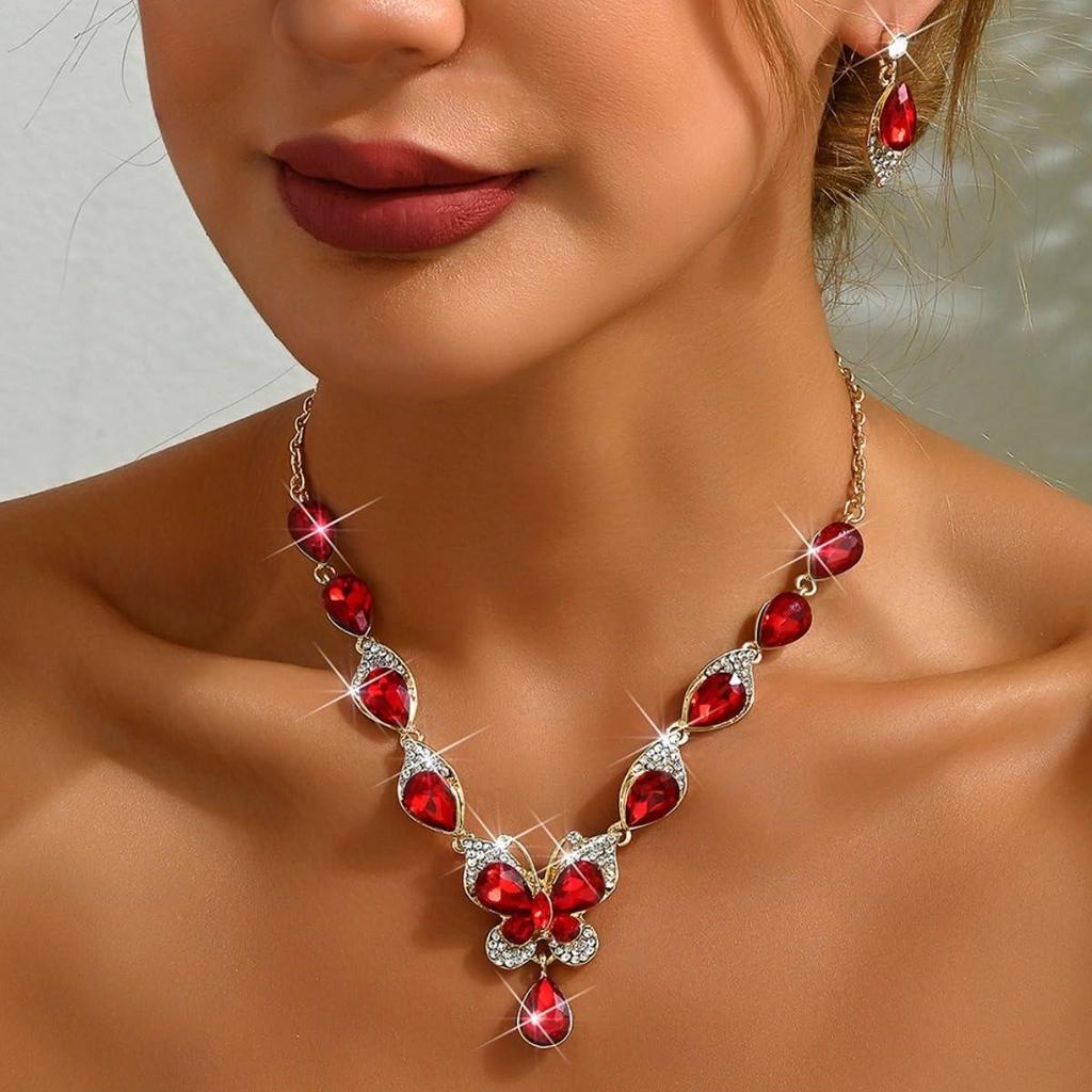 Latest Stylish Design Fancy Wedding Party Crystal Necklace Jewellery Set for Women