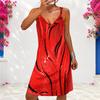 Women Plus Size V Neck Double Straps Sleeveless Black White Printed Curved Hem Mini Dress