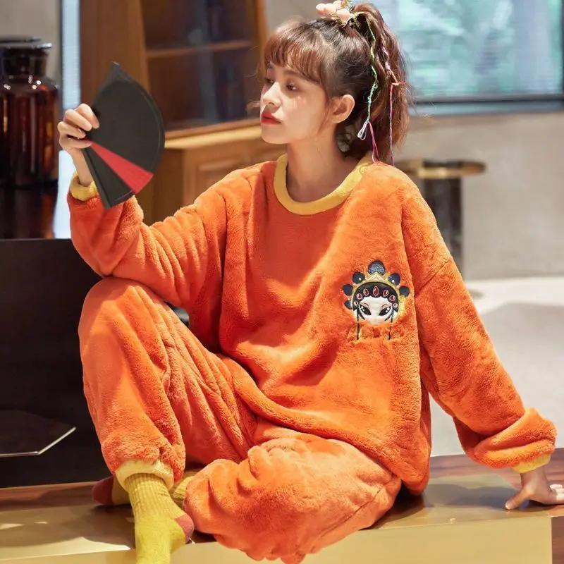 

Новая пижама из кораллового флиса для женщин, утолщенный кардиган, фланелевая пижама для девочек, милая домашняя одежда, комплект домашней одежды на осень-зиму L