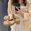 Manor Girl~ Summer New French Elegant Retro Thick Bottom with Slippers Female Summer Open-toed Outer Slippers
