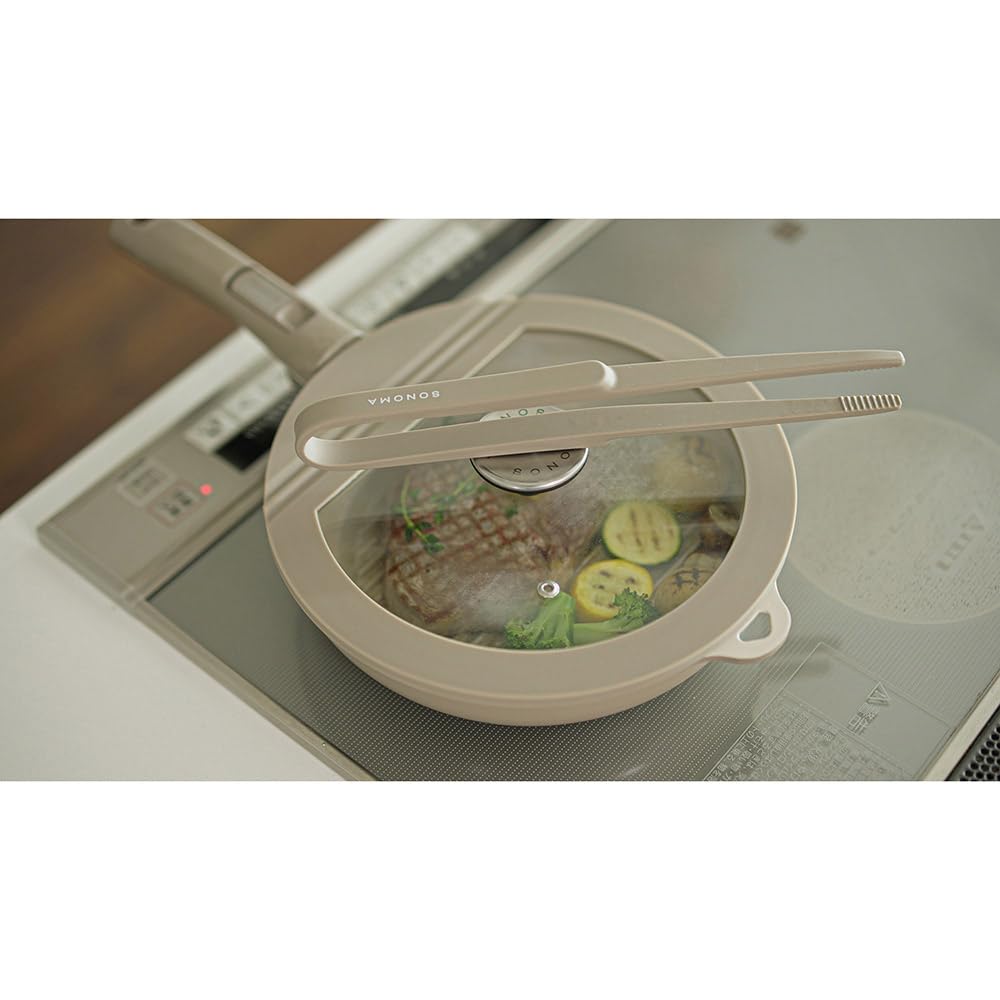 LIV PLUS Frying PanGrill Pan 24cm, IHGas Stove Compatible, Ceramic, Greige, LV-0364, SONOMA