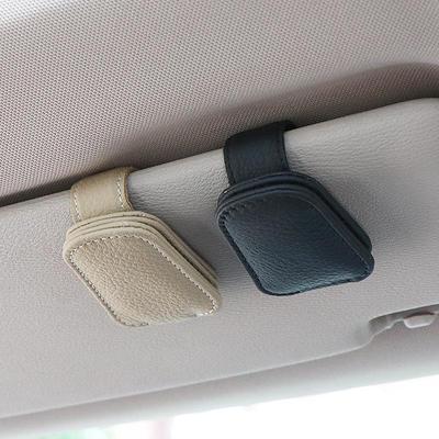 Porta Occhiali da Sole Magnetico in Pelle di Mucca per Auto e Clip Parasole