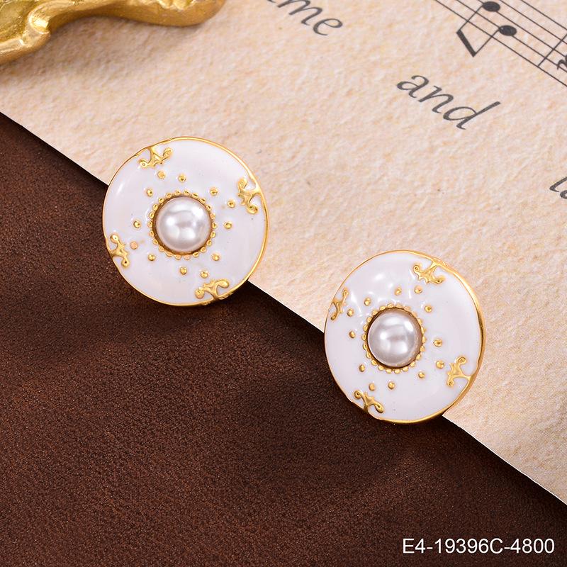 Vintage White Round Drop Earrings - French Retro Style Women's Light Luxury