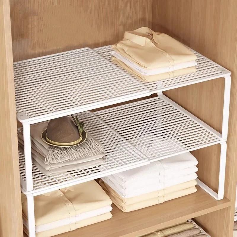 Expandable Closet Shelf Organizer Telescopic Wardrobe Storage Rack No Drill Adjustable Divider for Clothes Shoes Cabinets Home