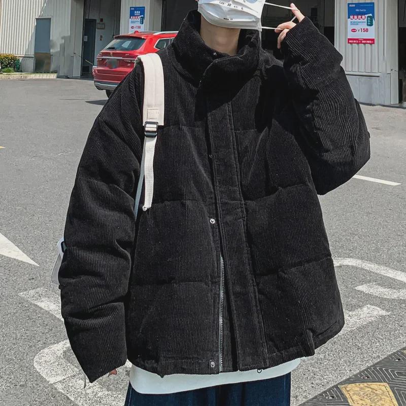 Men's Hong Kong Style Winter Corduroy Coat: Loose, Thick, Short Jacket