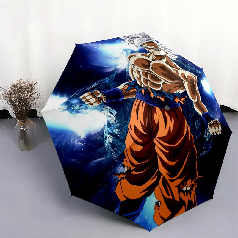 Personaggio dei cartoni animati pattern Goku, ombrello pieghevole automatico, design portatile e pieghevole, 8 stecche, un regalo di Natale o di compleanno.