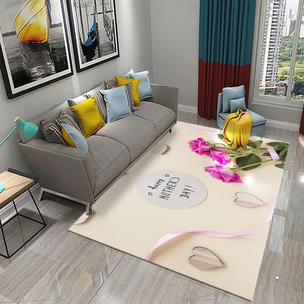 Mother's Day Happy Carpet Romantic Warm Rugs Living Room Bedroom Rug Heart Carpet Baby Girl Soft Play Floor Mat Kitchen Parlor