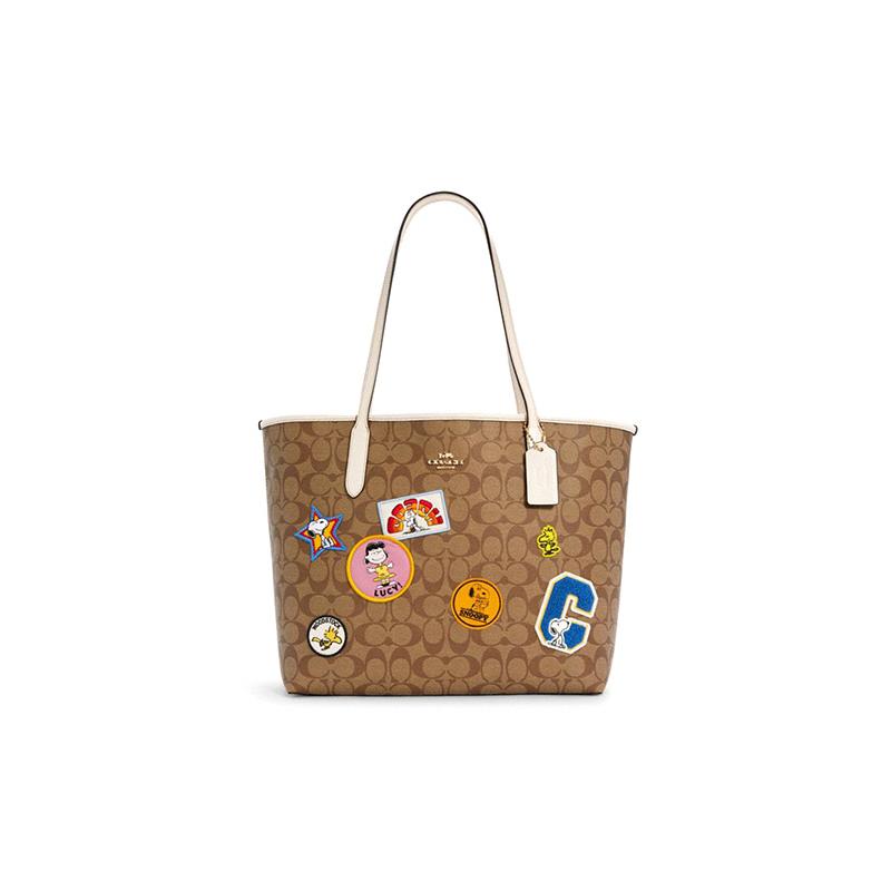 

COACH Snoopy Snoopy Joint Model City 33 Classic Presbyopia Artificial Leather Tote Bag Tote Bag Shopping Bag Hand-held Shoulder Bag Women s Khaki коричневий