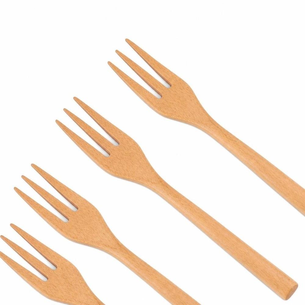 5Pcs Polished Salad  Forks Wood Dinner Flatware Reusable Long Handle Forks  Home