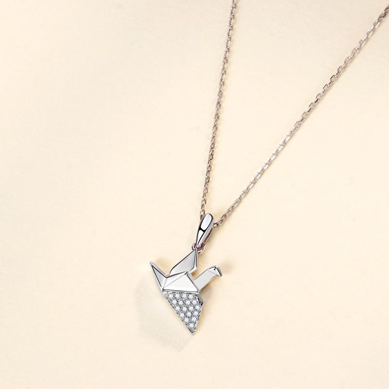Korean Style S925 Sterling Silver Paper Cranes Necklace for Women – Personalized Fashion Clavicle Chain with Lucky Pendant. 925 Silver белого золота
