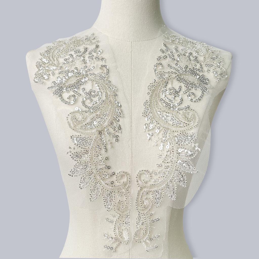 Mesh Pearl Sequin Embroidery Cloth Sticker Diy Accessories Wedding Dress Skirt Decorative Cloth Sticker Pair Of Flowers