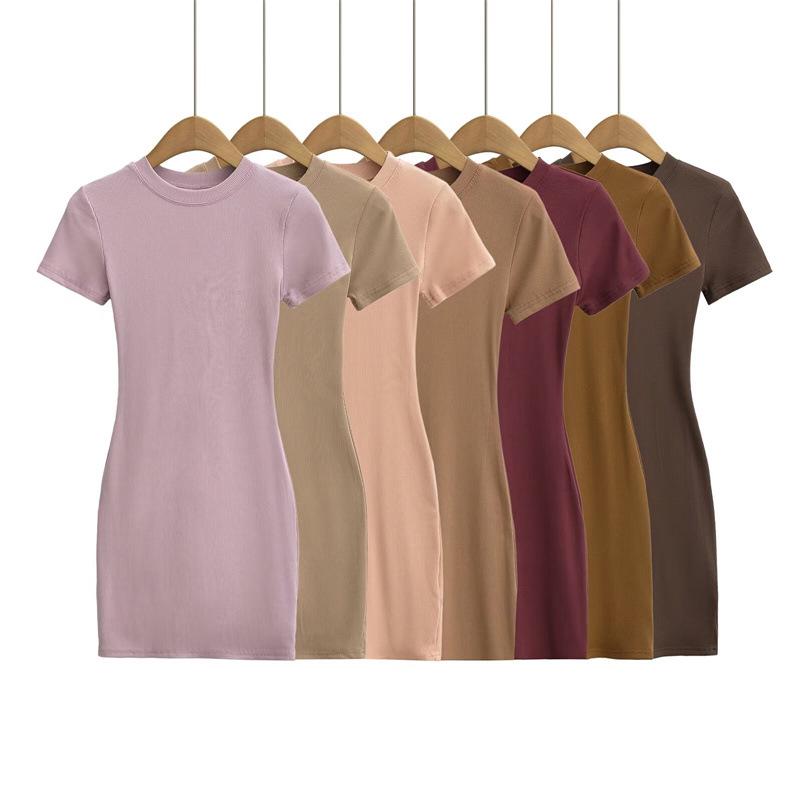 Amerikanischer Stil Schlankes Rundhals-Kurzarm-Bodycon-Kleid - Damen Stretch, Sexy, Reine Begierde Kurzer Rock
