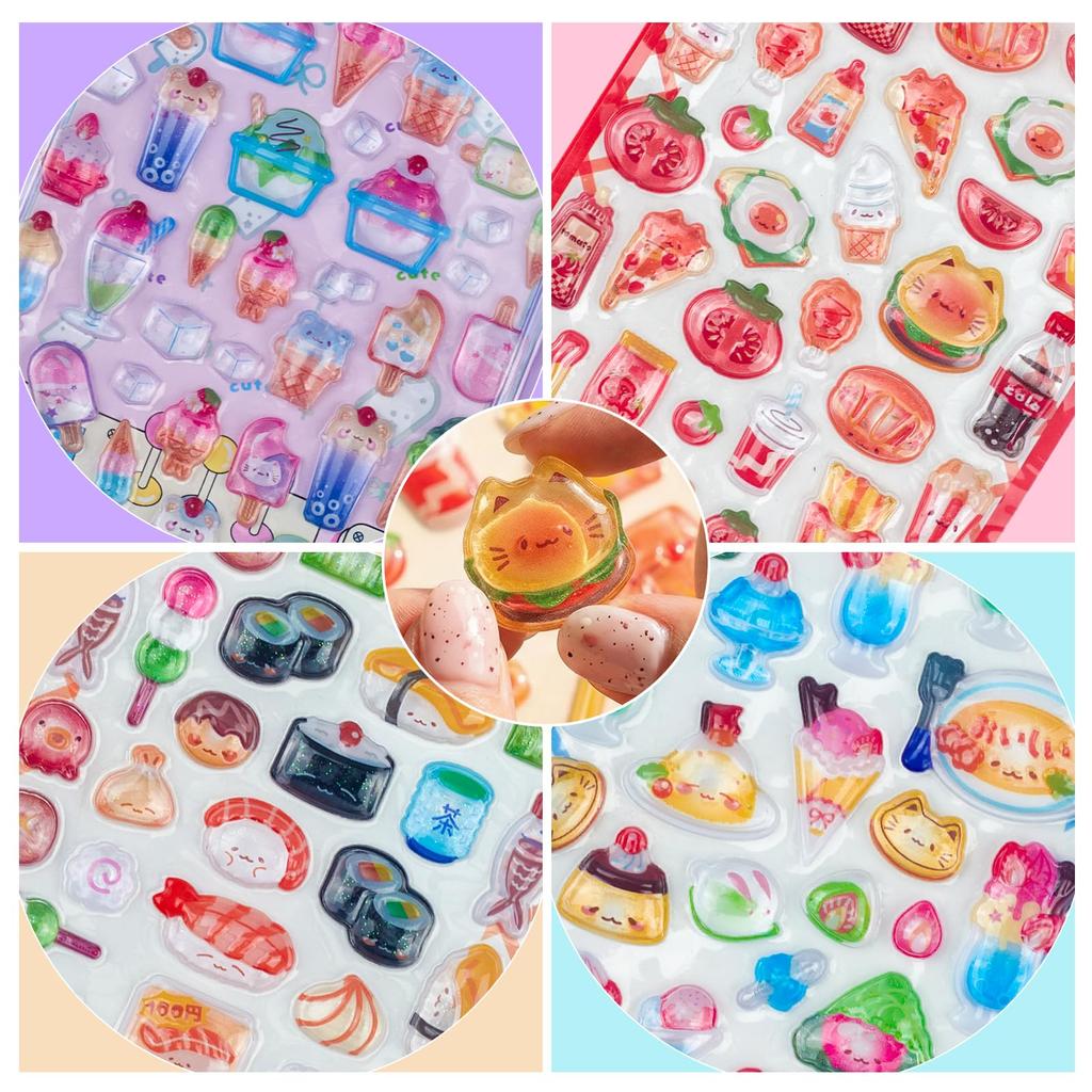 3D Embossed Stickers Perfect for Social Media Water Phone Craft Gifts Food-themed - Cute, 2-pack, Reusable, Decoration, DIY, Diaries, Bottles, Cases,