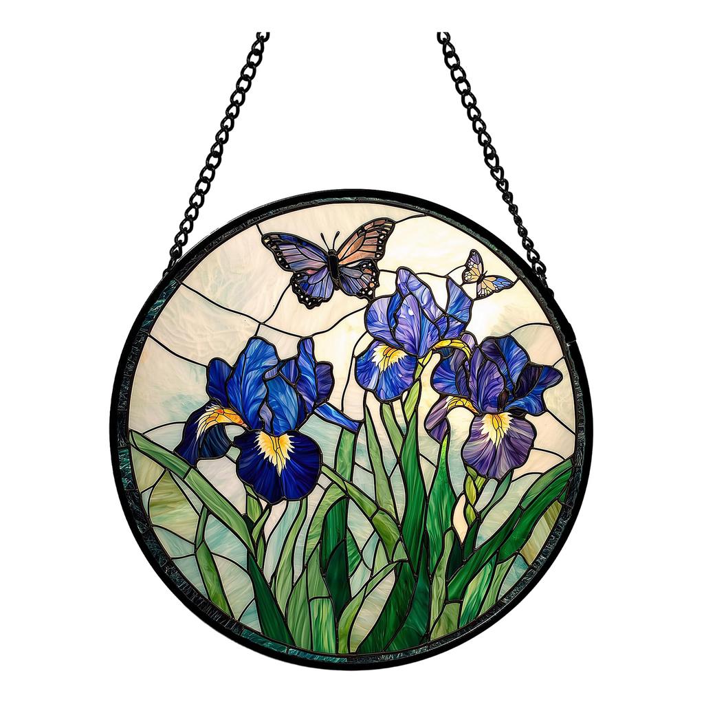 Acrylic Hanging Window Ornament Stained Glass Style Bird Design Round Shape Decorative Suncatcher with Chain for Indoor Outdoor Display