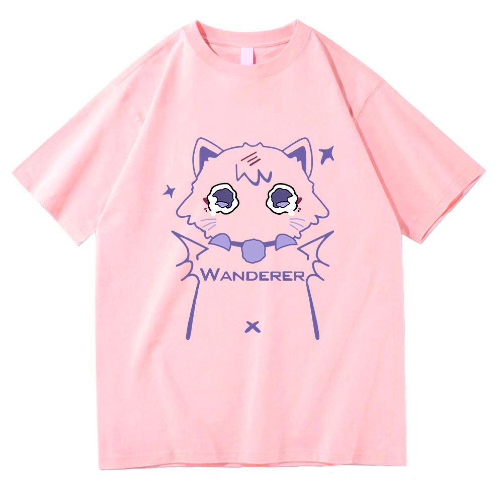 Genshin Impact Scaramouche Cat T Shirt Cute Fashion Men Aesthetic Graphic Wanderer Tshirt Unisex High Quality Cotton Tees Korea