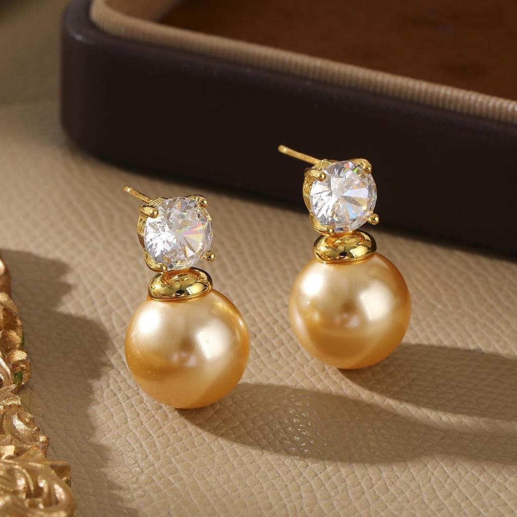 French Zircon Pearl Earrings: Elegant S925 Silver Needle Studs for a Luxurious, Versatile Look.