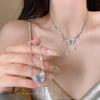 Ice Crystal Gradient Butterfly Tassel Necklace: Elegant Summer Clavicle Chain for Trendy Women.