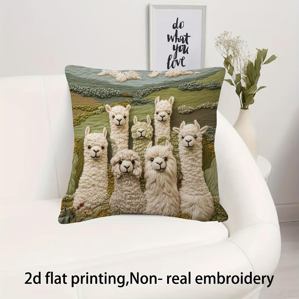 2d flat printing, super soft short plush pillowcase, double  alpaca farm has the feel, Non-real embroidery, suitable for sofa, living room