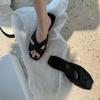 Leather Row Style Flat Bottom One-word Slippers Women Wear Beach Cross-woven Sandals