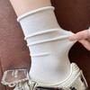 Women's Breathable Mid-Calf White Cotton Socks with Rolled Cuffs - Loose Fit, Ideal for Postpartum Comfort.