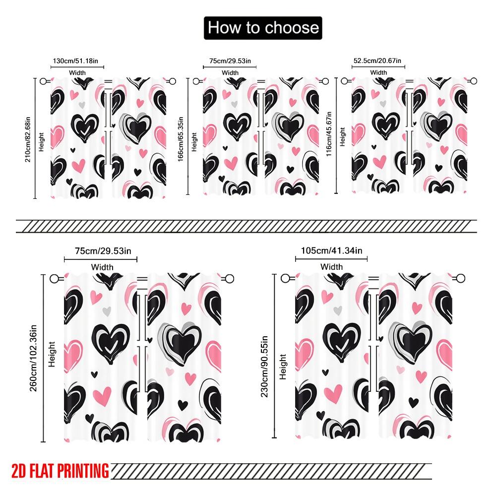 2pcs,2D plane printing Contemporary Curtains Hearts Abound Versatile Durable Polyester (without rod) Holiday Perfect for Season