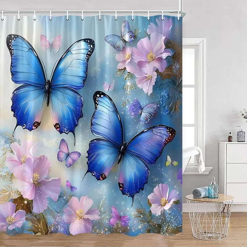 Romantic Rose Shower Curtain - Vibrant Floral & Butterfly Designs for Elegant Bathroom Décor, Waterproof, Easy Care & Soft Touch