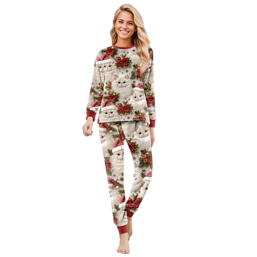 Set de pijama din flanelă cu imprimeu de Crăciun coordonat pentru familie, cu bluză cu mânecă lungă și pantaloni