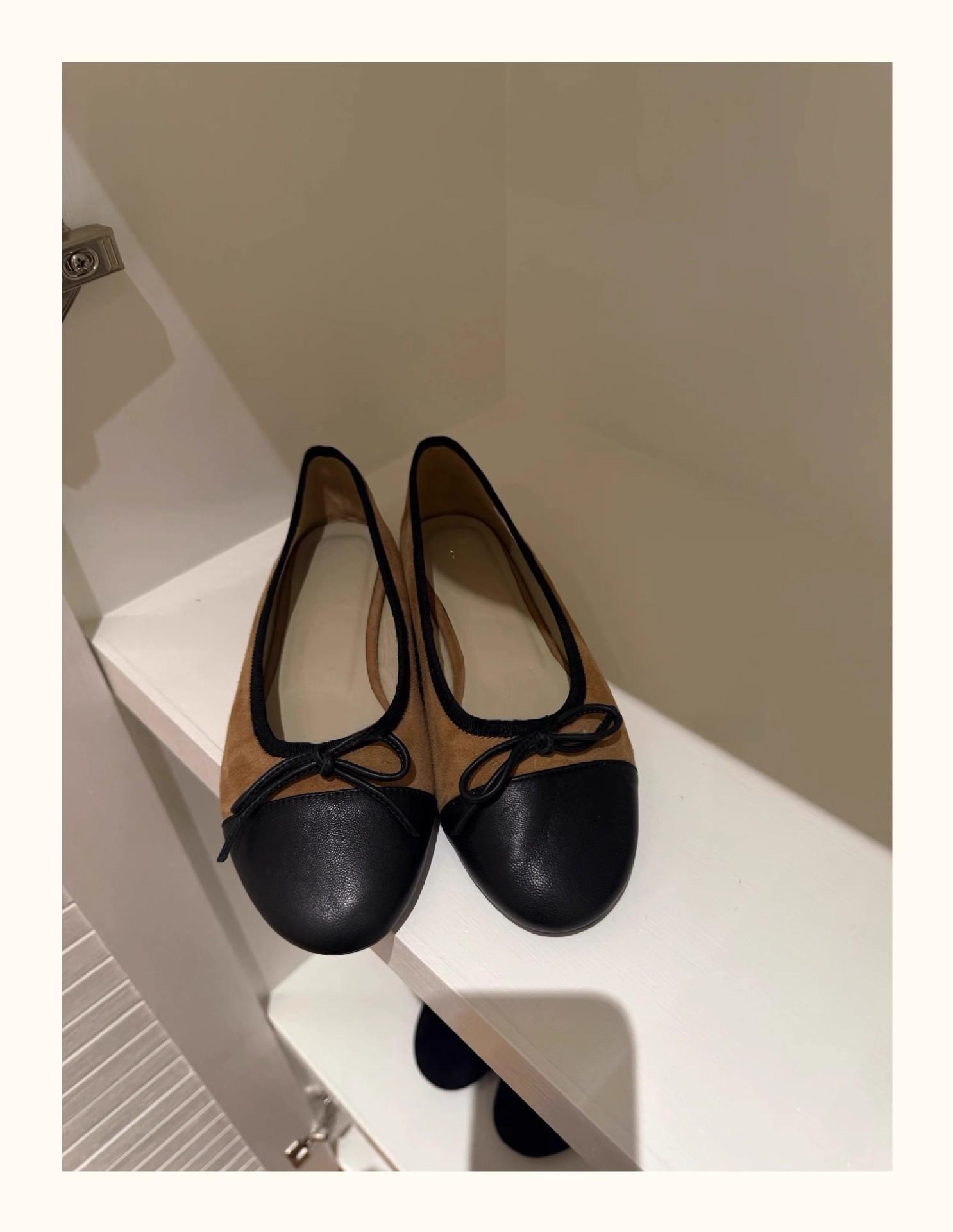 

Cowhide version~ Korean version of color matching round head suede bow flat-bottomed Mary Jane single shoes women s one-pedal ballet shoes 40