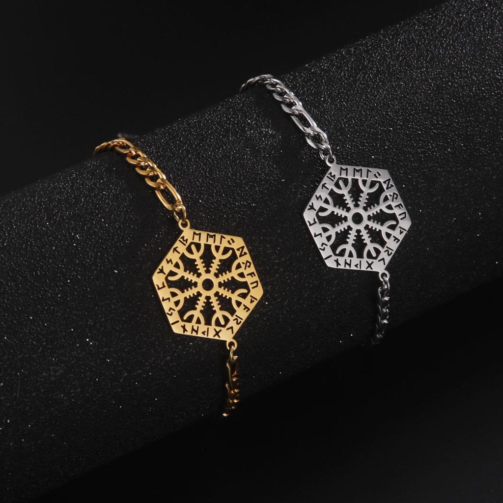Nordisches Valhalla-Wikinger-Armband aus Edelstahl für Damen, schickes Wikinger-Armband mit nordischen 24 Alphabet-Runen und Schneeflocken-Scheibenanhänger