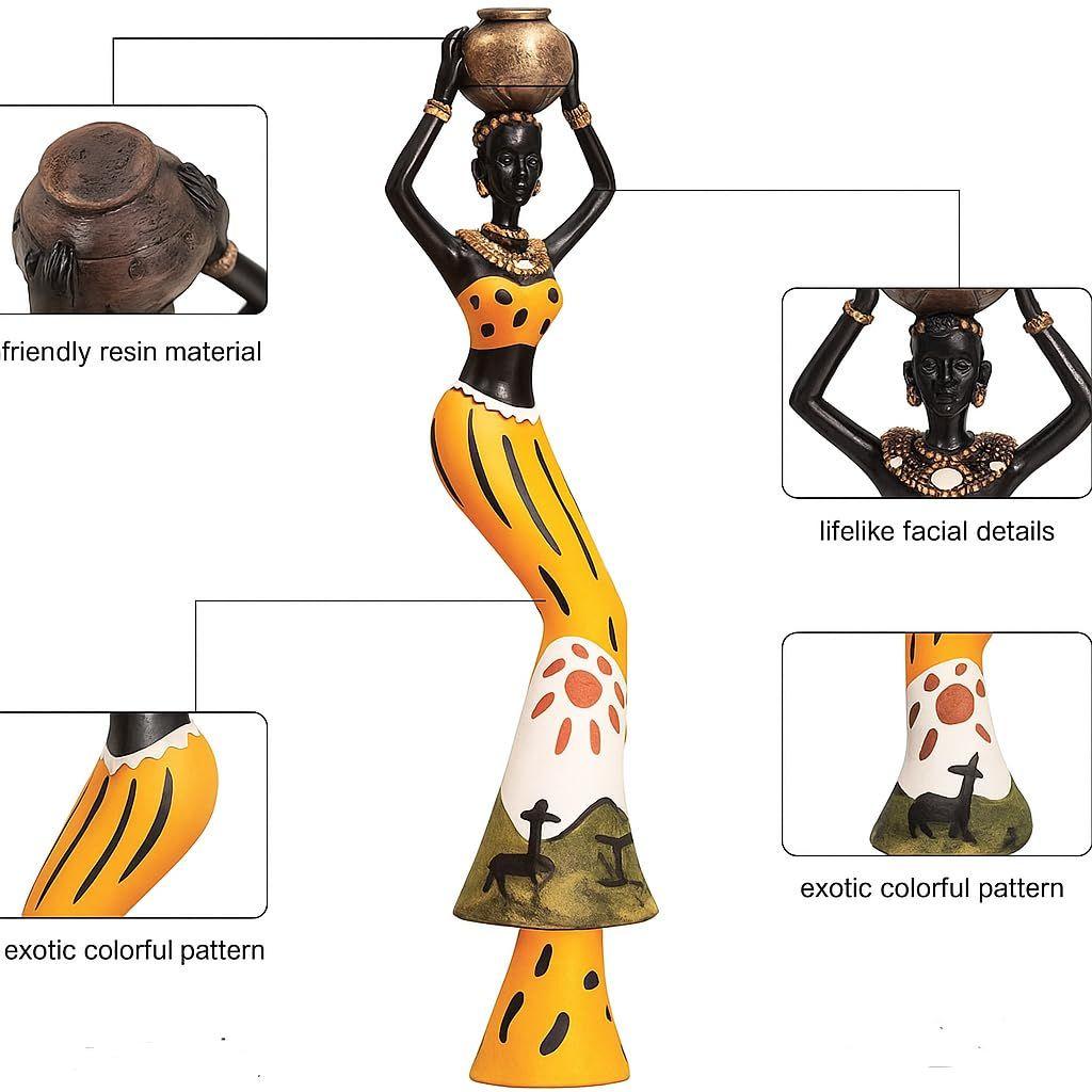 Beautiful Finish Uniquely Hand Crafted Home Dcor African Tribal Women Art Piece - (Set of 3, Multicolour), Resin