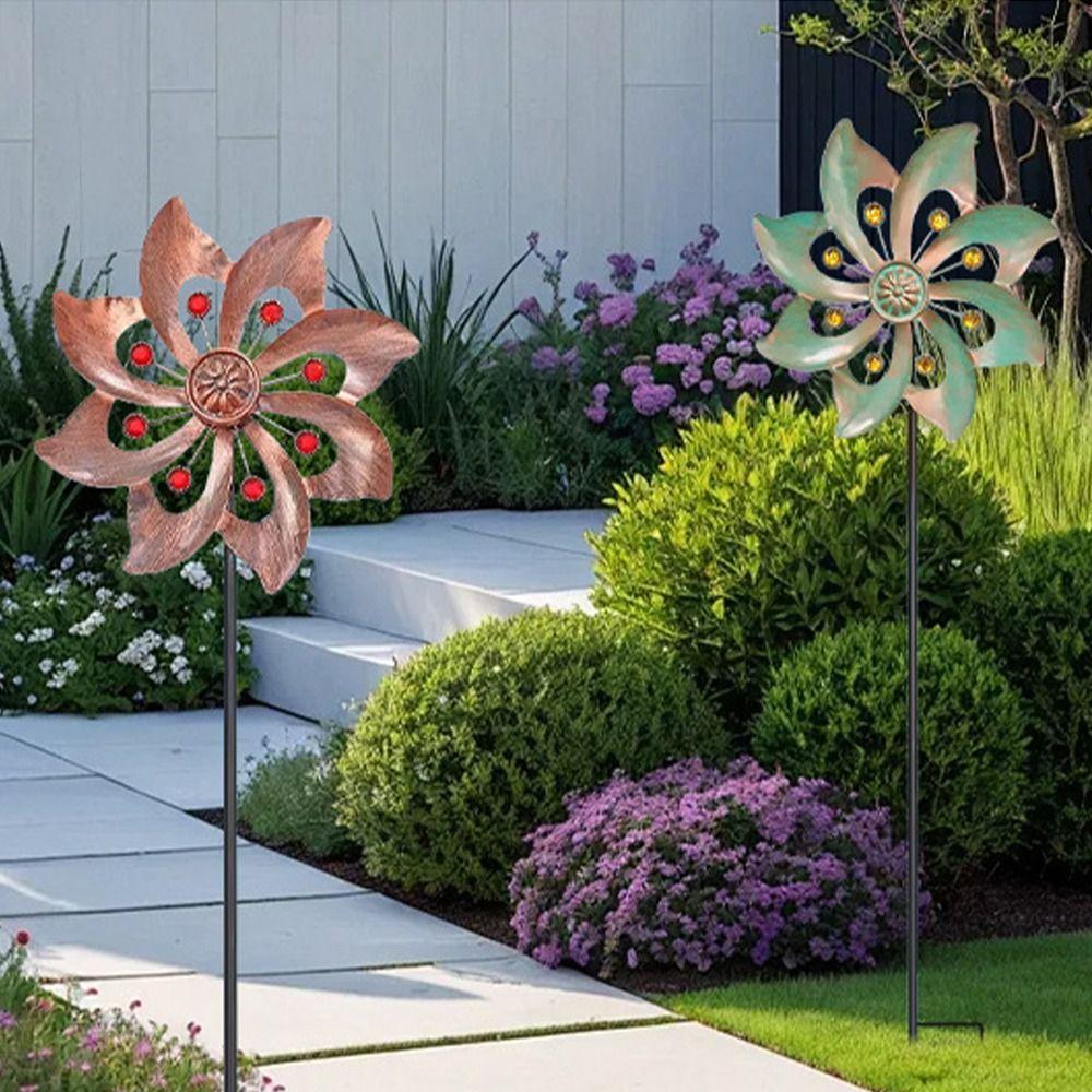 Creative Wind Spinners Rotating Flower Pinwheel Crafts Double Windmill Sculpture  Yard