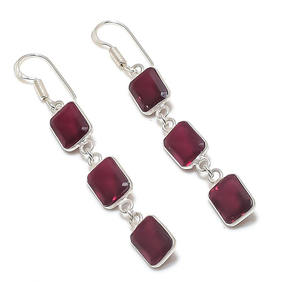 

Серьги из серебра 925 пробы с натуральным гранатом, ручная работа, 2,44 дюйма I9E47