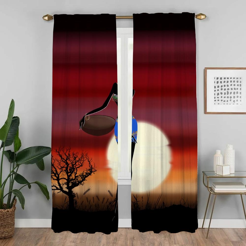 Anti-mosquito Curtains for Living Room African Woman Blackout Curtain Partition Home Interior Curtains 2 Pieces Blinds Shades