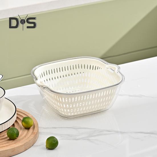 1/3 ks Dvouvrstvá umyvadla na ovoce a zeleninu Odtokové koše s rukojetí Potravinářské bez BPA Snadno čistitelné úložné koše
