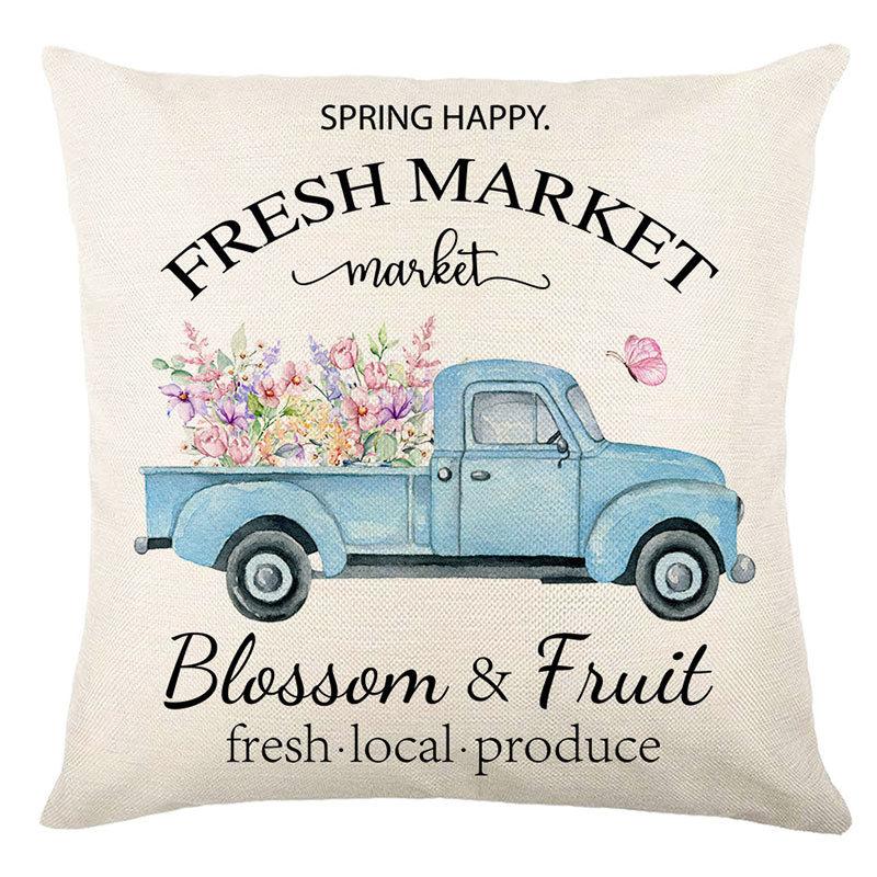 Seasons Throw Pillow Cover Spring Linen Flowers Truck Cushion Office Throw Pillow Cushion Throw Pillow Cushion