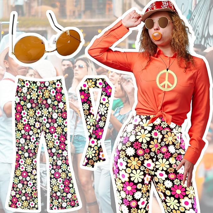 Chengjia Hippie Carnival Costume - Pants + Accessories Size S