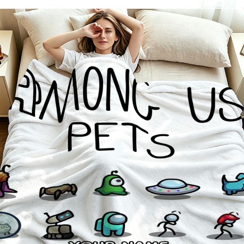 1PC Among Us Custom Name Patterned Flannel Blanket Suitable For All Seasons for Home Decor Warmth and Comfort Gifts Holiday Present