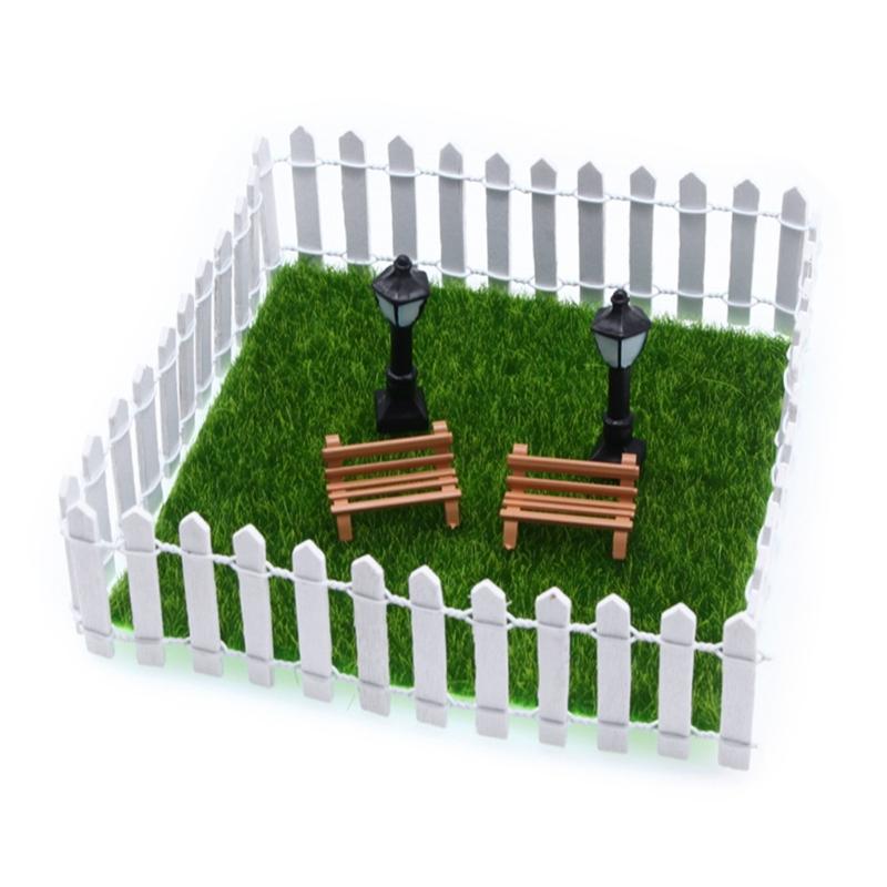 Artificial Grass Miniature Garden Decorations Dollhouse Garden Furniture Park Bench Street Lantern Landscape Ornament