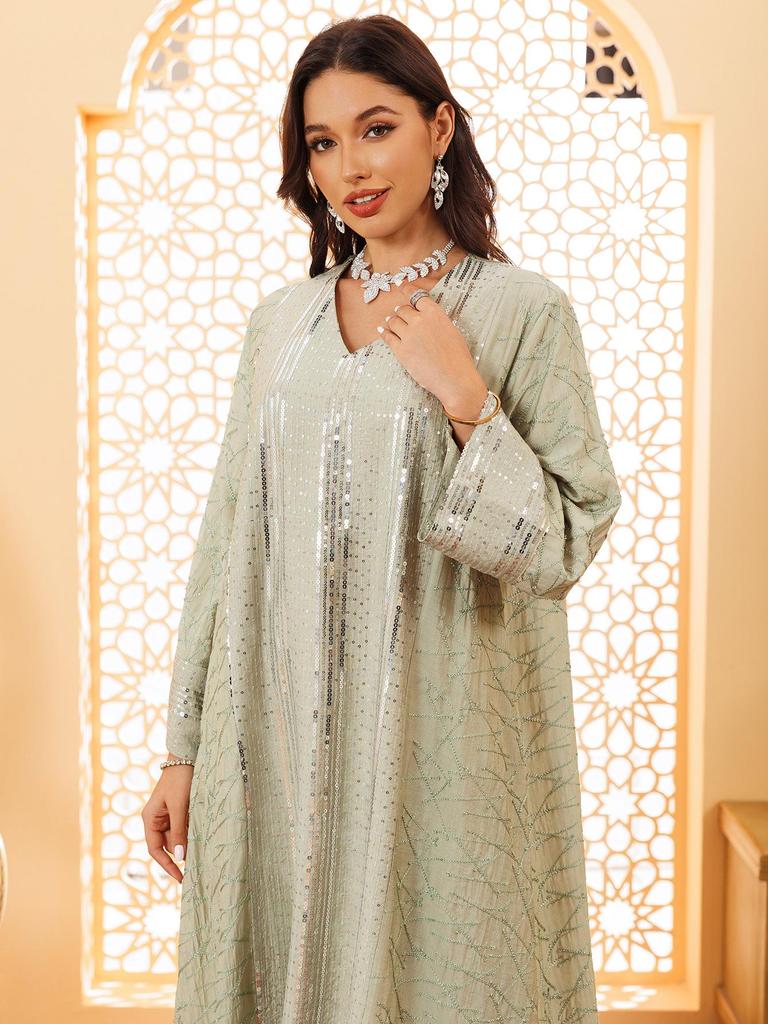 AB418 Nahöstliches Muslimisches Paillettenbesticktes Pulloverkleid Robe